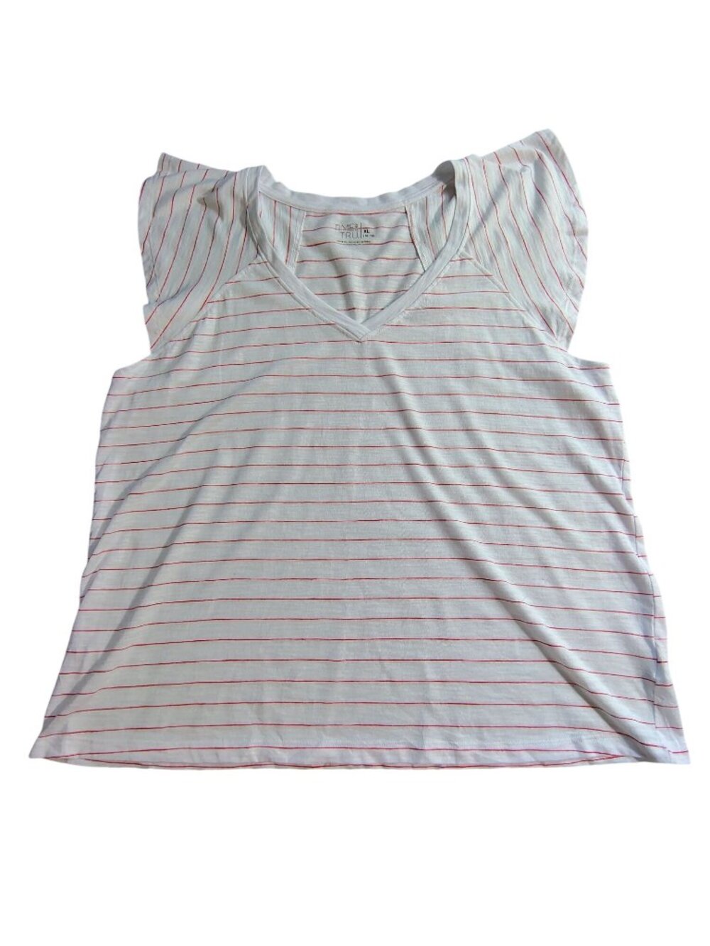Time And Tru Womens White & Red Striped V-Neck Cap Sleeve Top XL Lightweight
